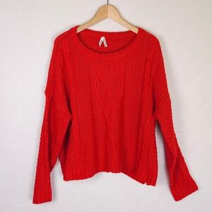 Mudd‎ Red Chunky Cable Knit Sweater Women's Size XL Crewneck Boxy Pullover
